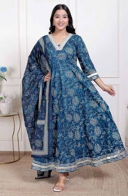  women's jashn hand block printed ethnic anarkali kurta and dupatta 1