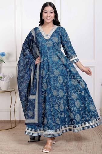 Doriyaan women's jashn hand block printed ethnic anarkali kurta and dupatta