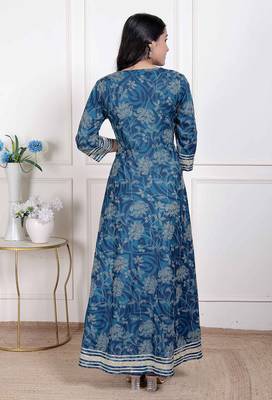  women's jashn hand block printed ethnic anarkali kurta and dupatta 2