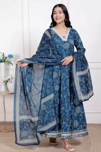  women's jashn hand block printed ethnic anarkali kurta and dupatta