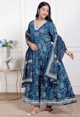  women's jashn hand block printed ethnic anarkali kurta and dupatta 4