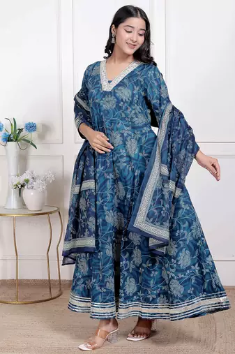  women's jashn hand block printed ethnic anarkali kurta and dupatta