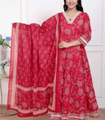 Doriyaan women's red embroidered anarkali kurta and dupatta 