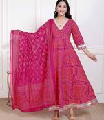 Doriyaan women's bandhani ethnic anarkali kurta  and dupatta
