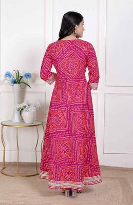  women's bandhani ethnic anarkali kurta  and dupatta 5