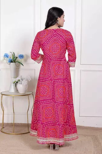  women's bandhani ethnic anarkali kurta  and dupatta