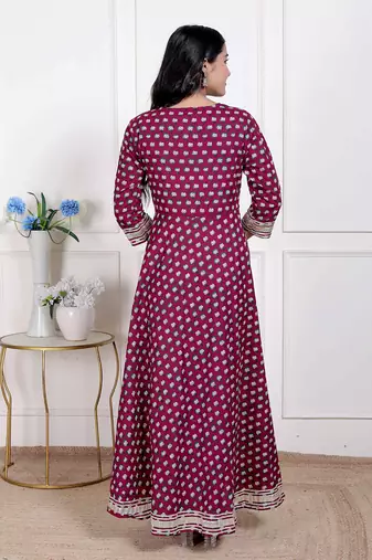  women's maroon embroidered anarkali kurta and dupatta