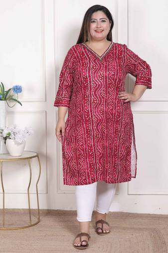 Doriyaan womens plus size bandhej printed rayon kurta magenta