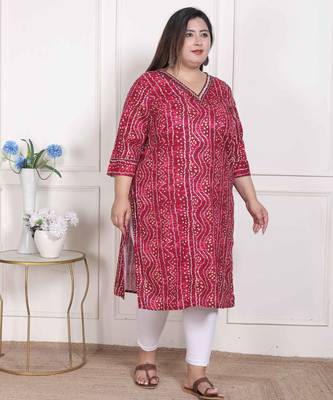  womens plus size bandhej printed rayon kurta magenta 2