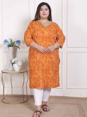  womens plus size yellow bandhani printed straight kurta 1