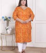 Doriyaan womens plus size yellow bandhani printed straight kurta