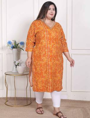  womens plus size yellow bandhani printed straight kurta 2