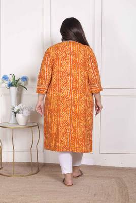  womens plus size yellow bandhani printed straight kurta 4