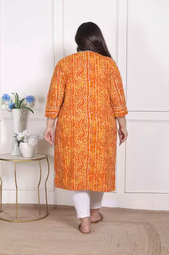  womens plus size yellow bandhani printed straight kurta