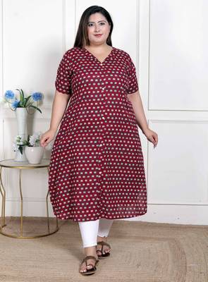  womens plus size relaxed fit red floral printed a-line pure cotton kurta 1