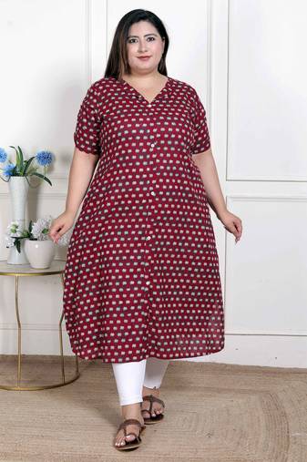 Doriyaan womens plus size relaxed fit red floral printed a-line pure cotton kurta