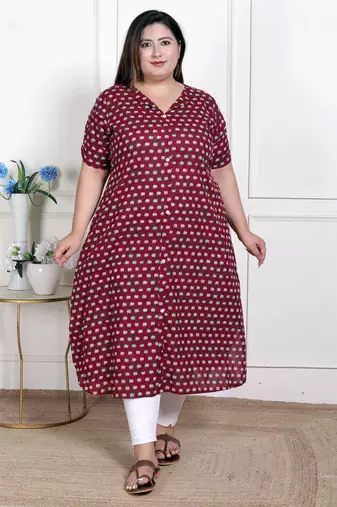 Doriyaan womens plus size relaxed fit red floral printed a-line pure cotton kurta