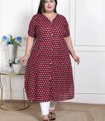 Doriyaan womens plus size relaxed fit red floral printed a-line pure cotton kurta