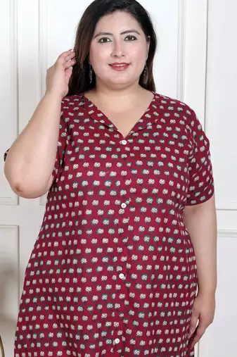  womens plus size relaxed fit red floral printed a-line pure cotton kurta