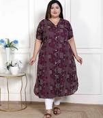 Doriyaan womens plus size wine mandarin neck floral printed a-line party wear kurta