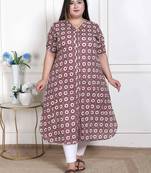 Doriyaan womens plus size cotton floral printed cream a-line kurta with buttons