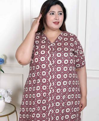  womens plus size cotton floral printed cream a-line kurta with buttons 4