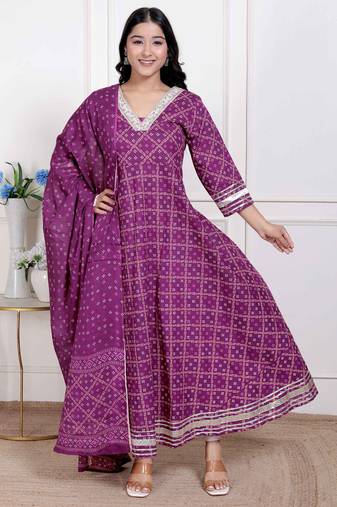 Doriyaan women's bandhani embroidred ethnic anarkali kurta and dupatta