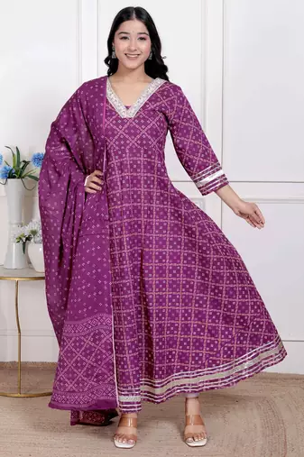 Doriyaan women's bandhani embroidred ethnic anarkali kurta and dupatta