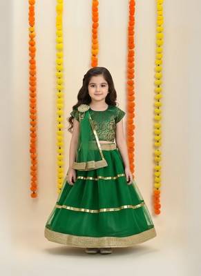 Green plain net stitched lehenga 1