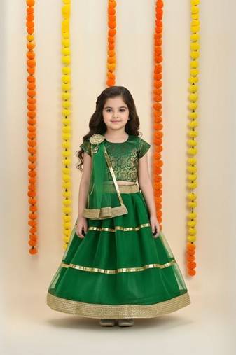 Green plain net stitched lehenga