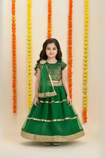 Green plain net stitched lehenga