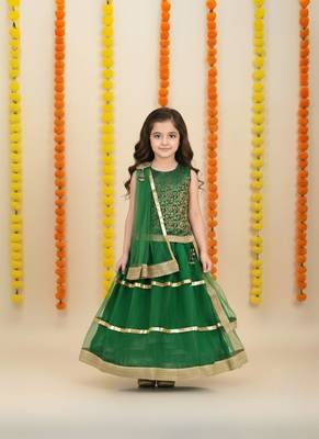 Green plain net stitched sleeveless lehenga 1