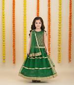 Green plain net stitched sleeveless lehenga