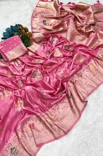 Pink Color Hand Dyed Satin Silk Traditional Saree