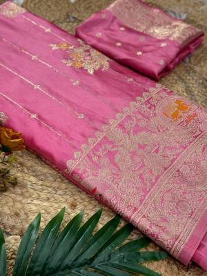 Pink Color Hand Dyed Satin Silk Traditional Saree 3