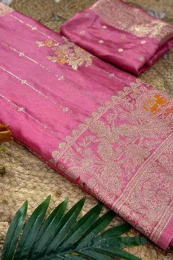 Pink Color Hand Dyed Satin Silk Traditional Saree