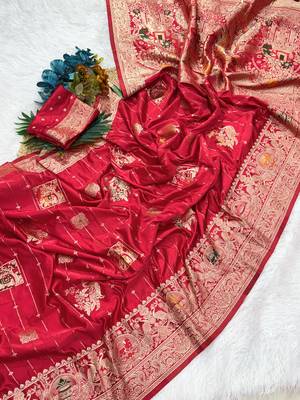 Red Color Hand Dyed Satin Silk Traditional Saree 1