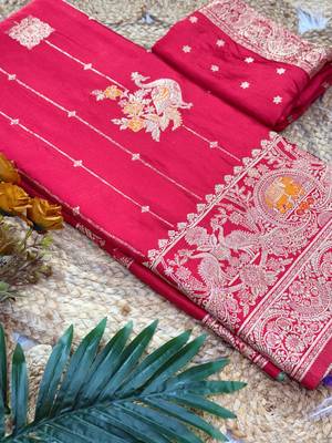 Red Color Hand Dyed Satin Silk Traditional Saree 3
