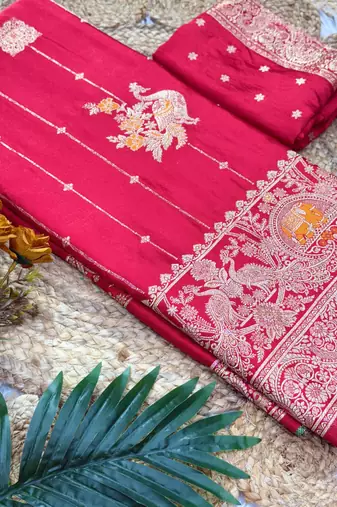 Red Color Hand Dyed Satin Silk Traditional Saree