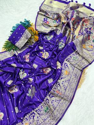 Purple Color Hand Dyed Satin Silk Traditional Saree 1