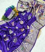 Purple Color Hand Dyed Satin Silk Traditional Saree