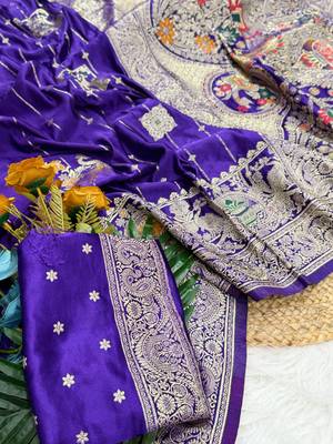 Purple Color Hand Dyed Satin Silk Traditional Saree 2