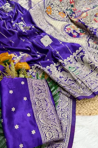 Purple Color Hand Dyed Satin Silk Traditional Saree