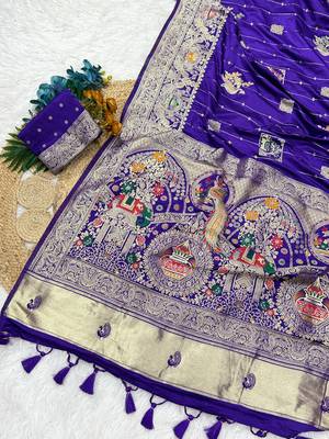 Purple Color Hand Dyed Satin Silk Traditional Saree 3