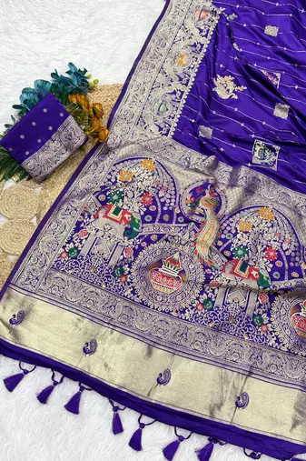 Purple Color Hand Dyed Satin Silk Traditional Saree