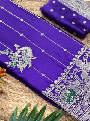 Purple Color Hand Dyed Satin Silk Traditional Saree 4