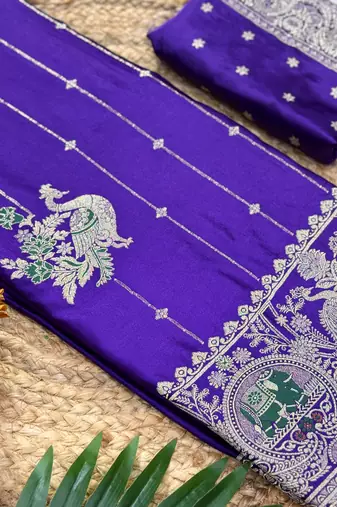 Purple Color Hand Dyed Satin Silk Traditional Saree