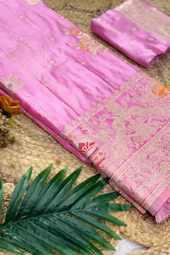 Baby Pink Color Hand Dyed Satin Silk Traditional Saree