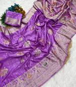 Lavender Color Hand Dyed Satin Silk Traditional Saree