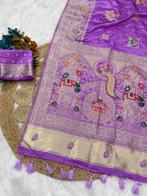 Lavender Color Hand Dyed Satin Silk Traditional Saree 2